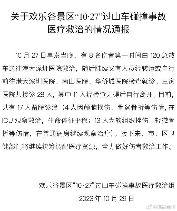 深圳欢乐谷过山车事故最新通报:接诊28人,17人留院(图1) 640.jpg