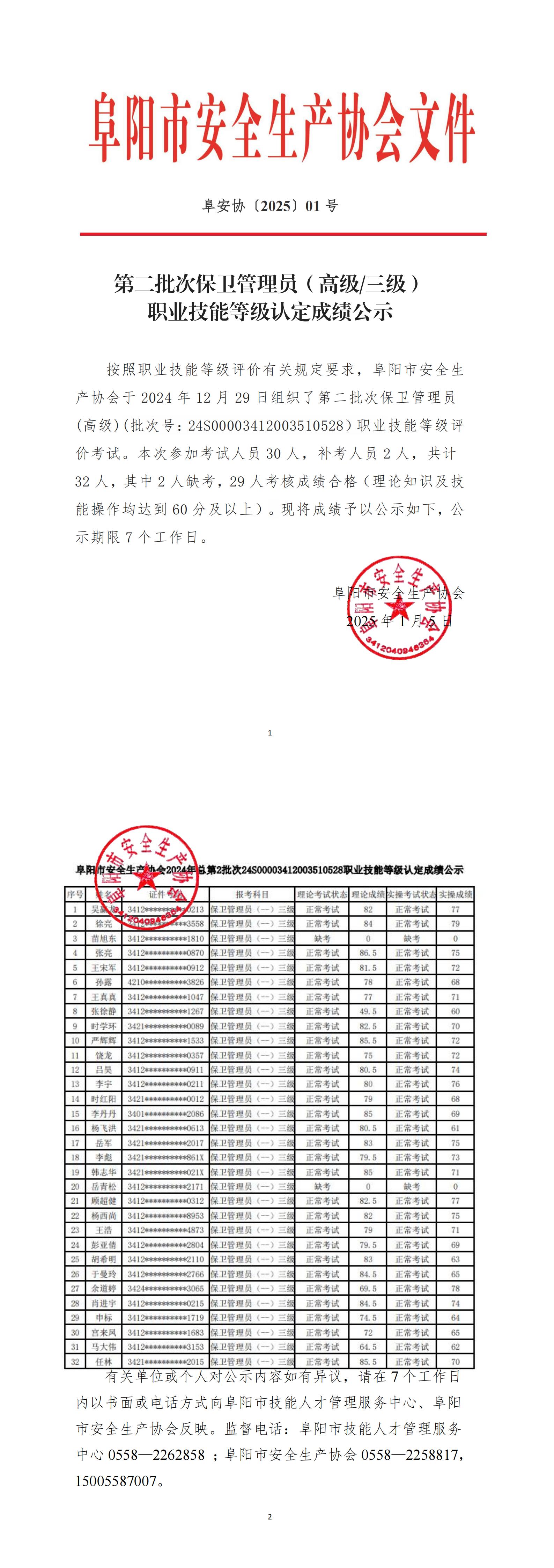 阜安协2025第01号第二批次保卫管理员职业技能等级认定成绩公示_00.jpg